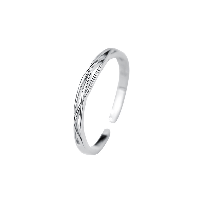 S925 Sterling Silver Wrapped Line Twisted Cuff Ring for Girls Kids