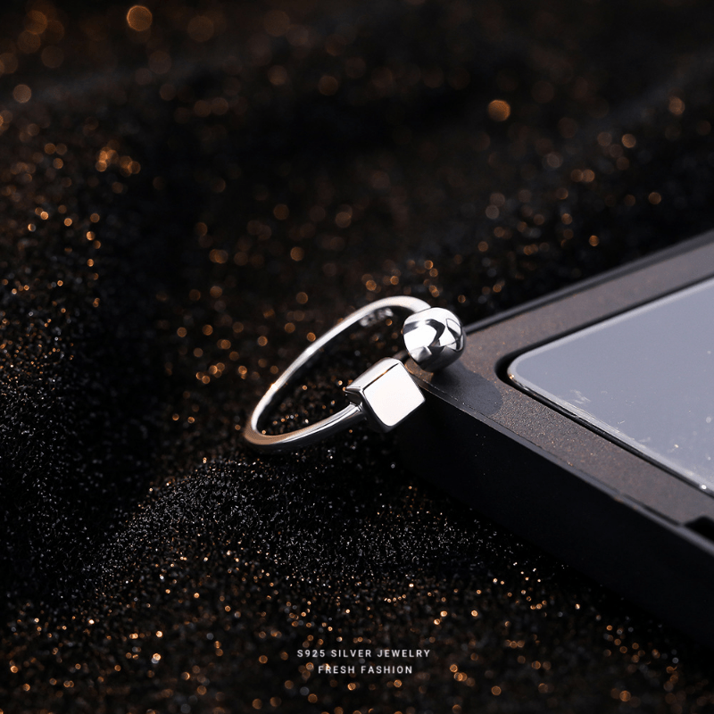 S925 Silver Geometric Open Ring For Girls