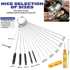 Carburetor Cleaning Kit 13 Wires 5 Brushes 10 Needles 1 Wrench 1 Pick