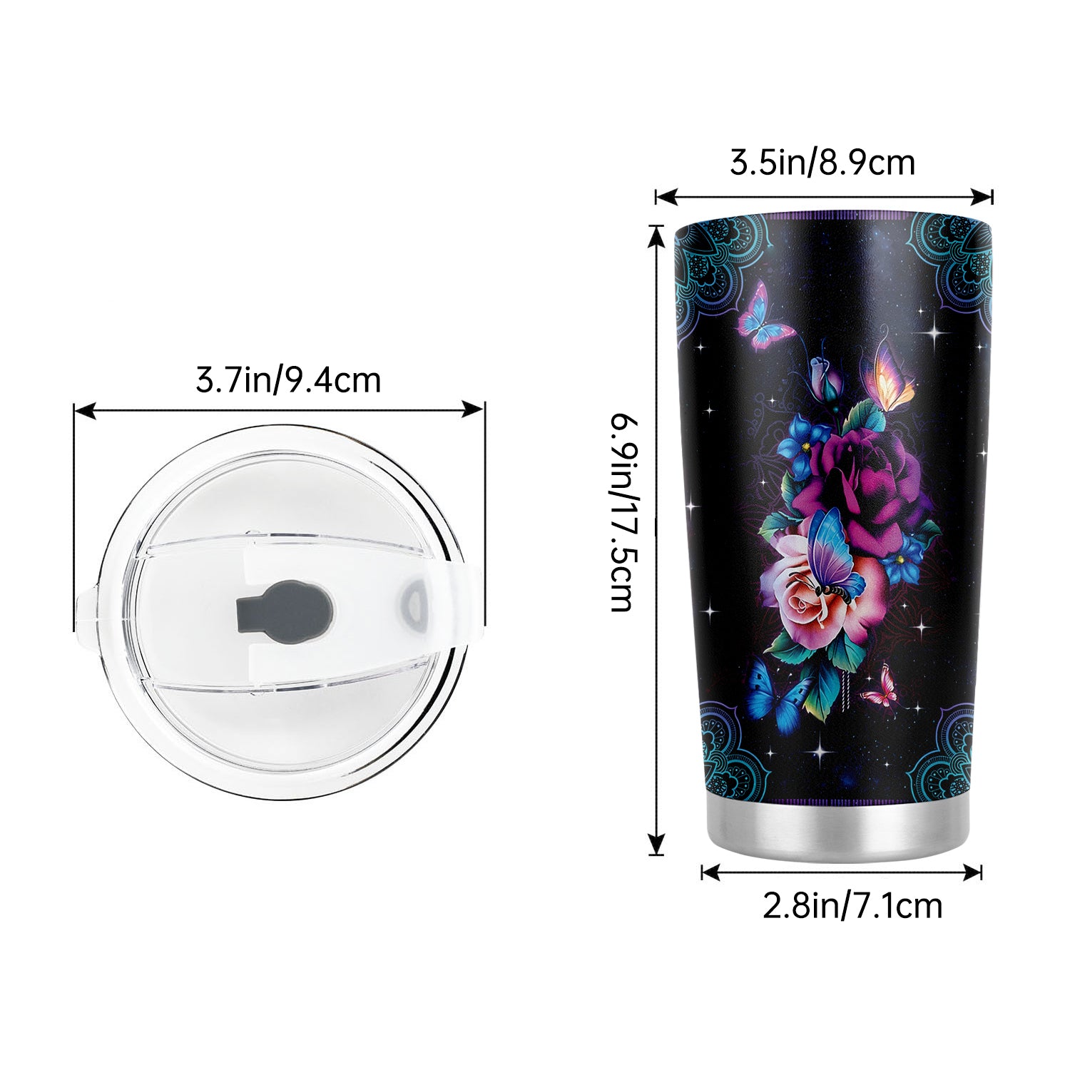 20oz Rose Butterfly Tumbler Purple Mom Stainless Steel Vacuum Insulated