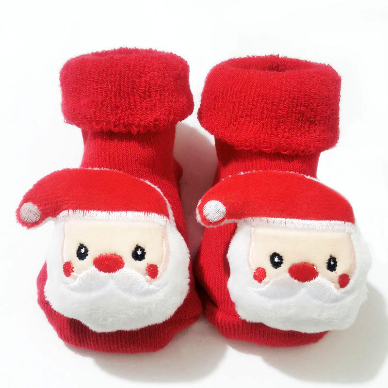 Baby Christmas Crew Socks, Cartoon Animal Design, Anti Skid, Cotton, Red