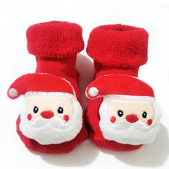 Baby Christmas Crew Socks, Cartoon Animal Design, Anti Skid, Cotton, Red
