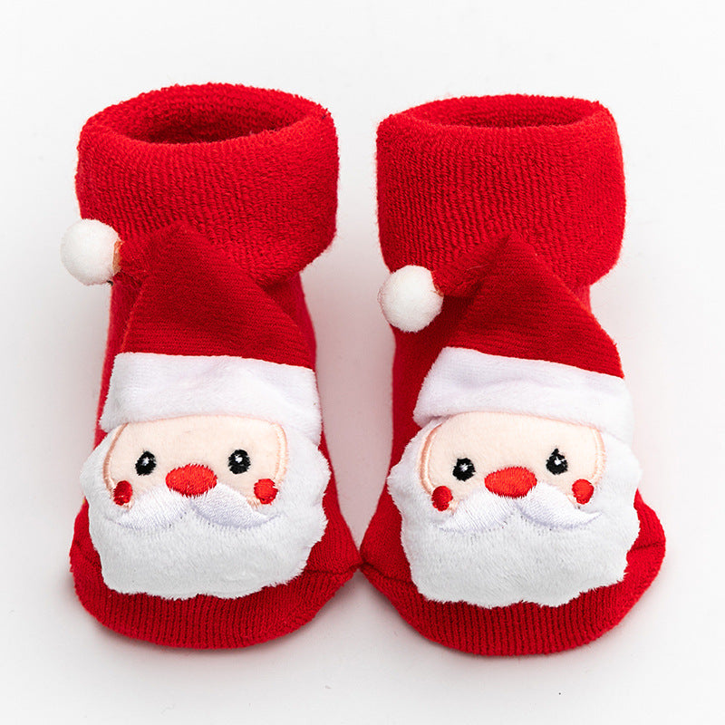 Baby Christmas Crew Socks, Cartoon Animal Design, Anti Skid, Cotton, Red