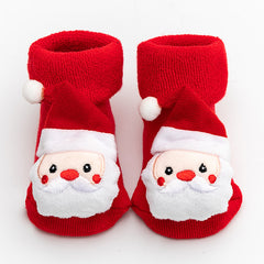 Baby Christmas Crew Socks, Cartoon Animal Design, Anti Skid, Cotton, Red