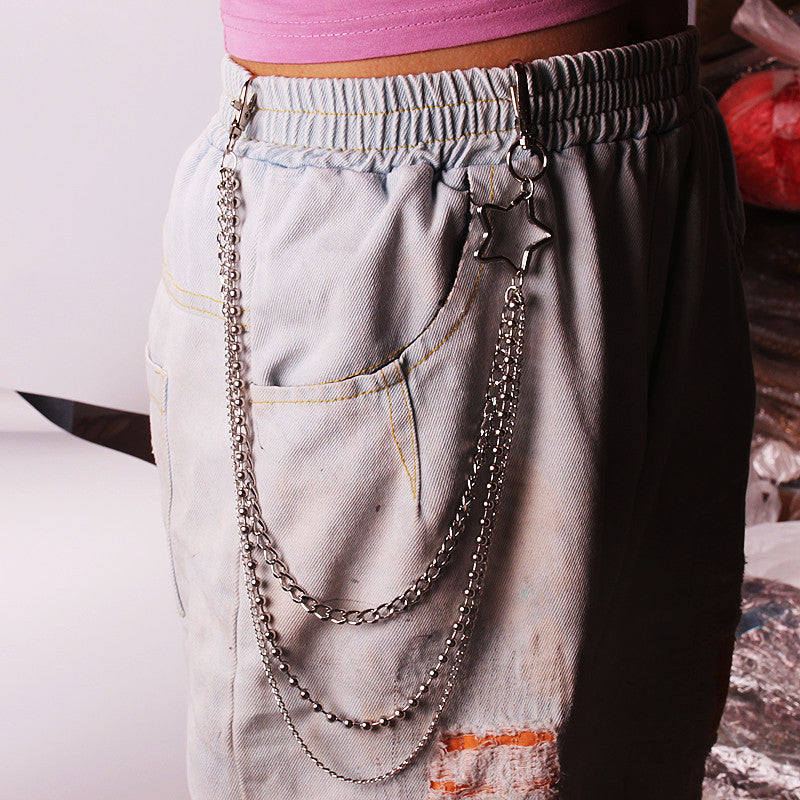 Moon Star Rivets Skull Keychain Punk Rock Goth Waist Belt Chain