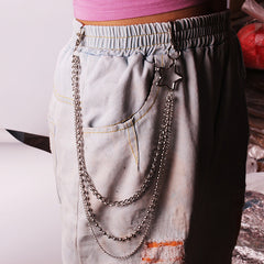 Moon Star Rivets Skull Keychain Punk Rock Goth Waist Belt Chain