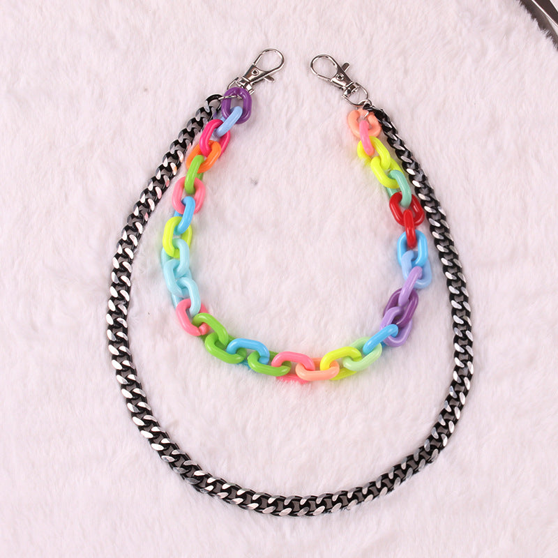 2 Layer Acrylic Candy Metal Chain Belt Punk Hook Hip hop Pants Chain Waist Belt