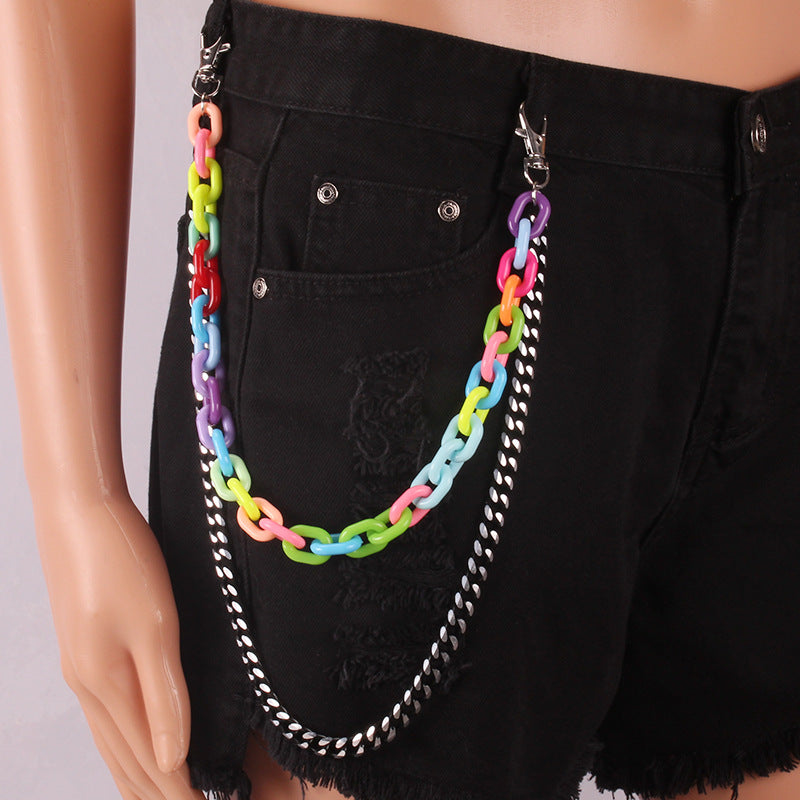 2 Layer Acrylic Candy Metal Chain Belt Punk Hook Hip hop Pants Chain Waist Belt