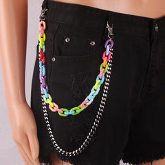 2 Layer Acrylic Candy Metal Chain Belt Punk Hook Hip hop Pants Chain Waist Belt