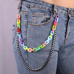 2 Layer Acrylic Candy Metal Chain Belt Punk Hook Hip hop Pants Chain Waist Belt