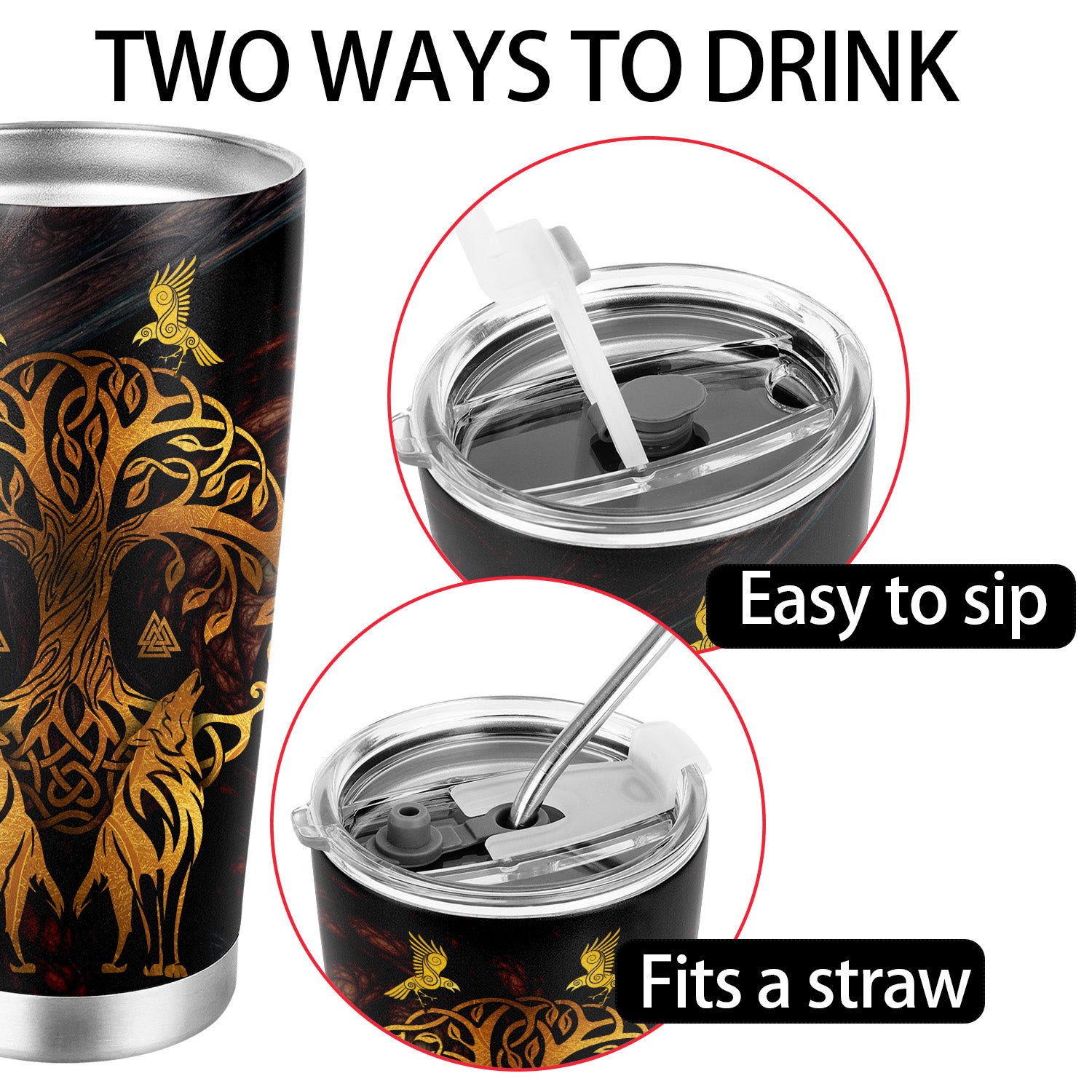 20oz Insulated Viking Wolf Tumbler Cup - Hot and Cold Beverage Gift