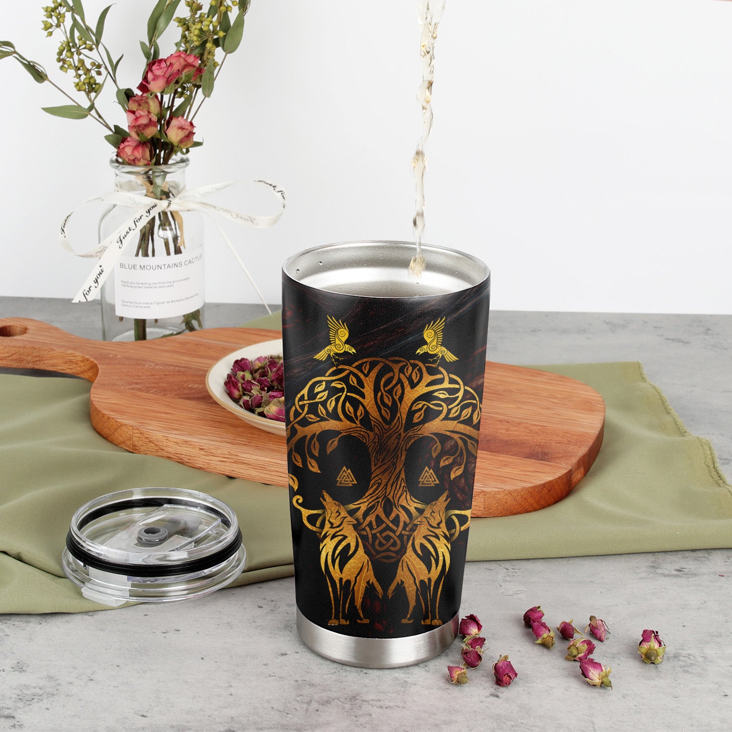 20oz Insulated Viking Wolf Tumbler Cup - Hot and Cold Beverage Gift