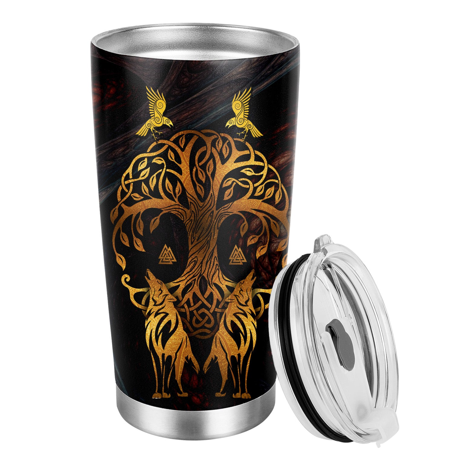 20oz Insulated Viking Wolf Tumbler Cup - Hot and Cold Beverage Gift