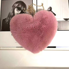 Heart Shape Plush Crossbody Bag Handbags Chain Shoulder Bag Coin Purse
