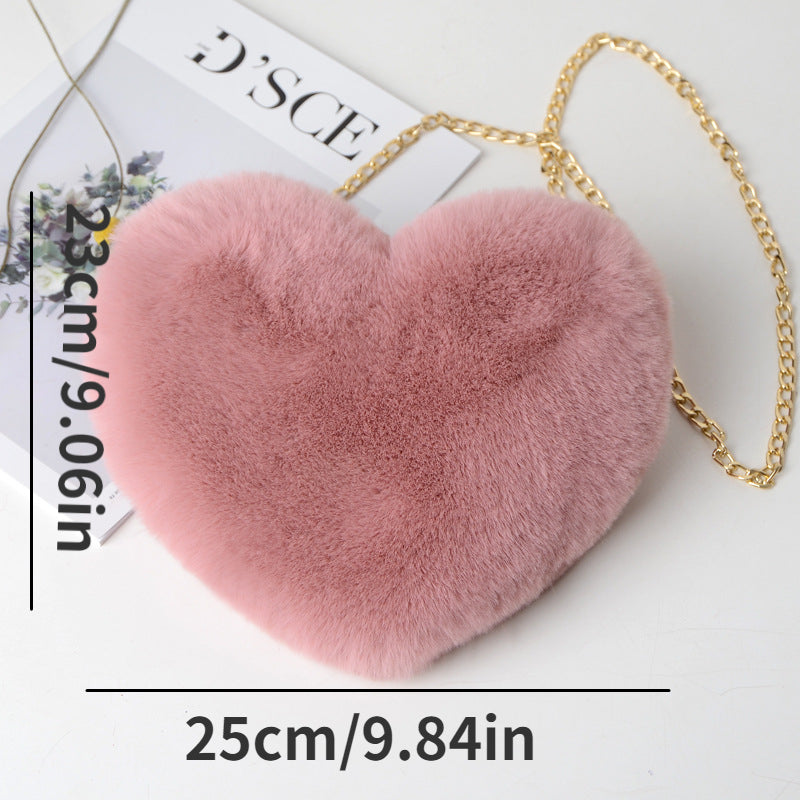 Heart Shape Plush Crossbody Bag Handbags Chain Shoulder Bag Coin Purse