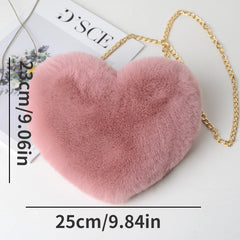 Heart Shape Plush Crossbody Bag Handbags Chain Shoulder Bag Coin Purse