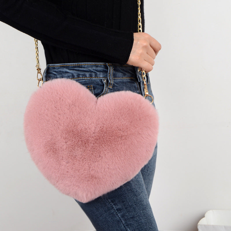 Heart Shape Plush Crossbody Bag Handbags Chain Shoulder Bag Coin Purse