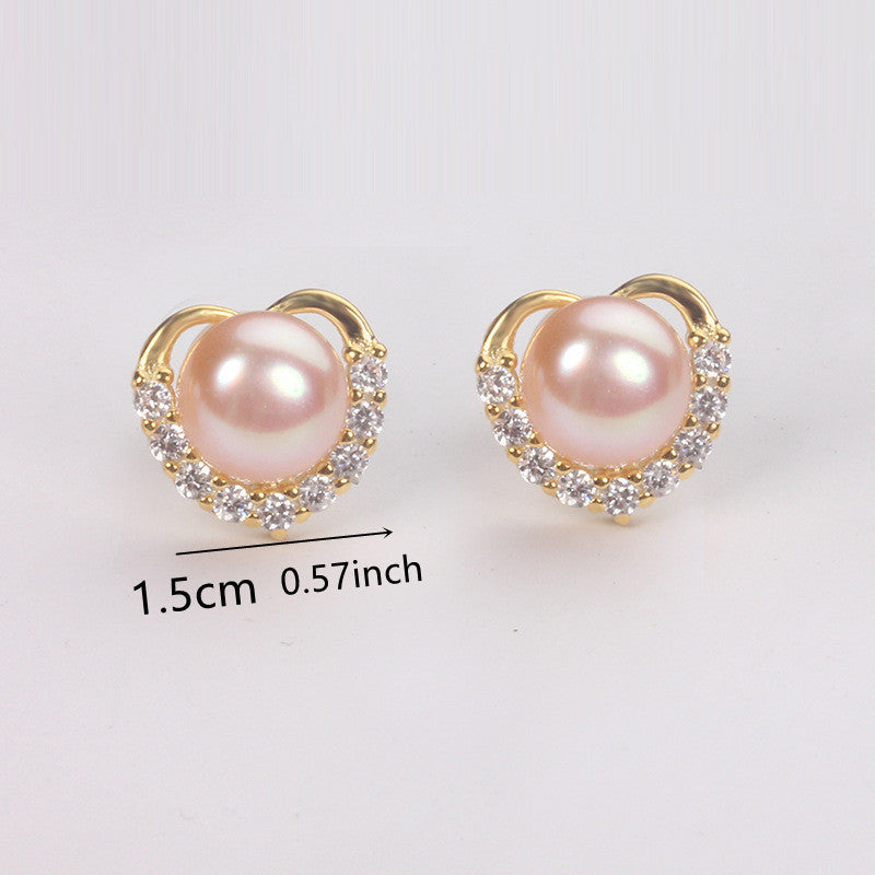 Heart Stud Earrings With Pearl Girls Jewelry