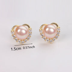 Heart Stud Earrings With Pearl Girls Jewelry