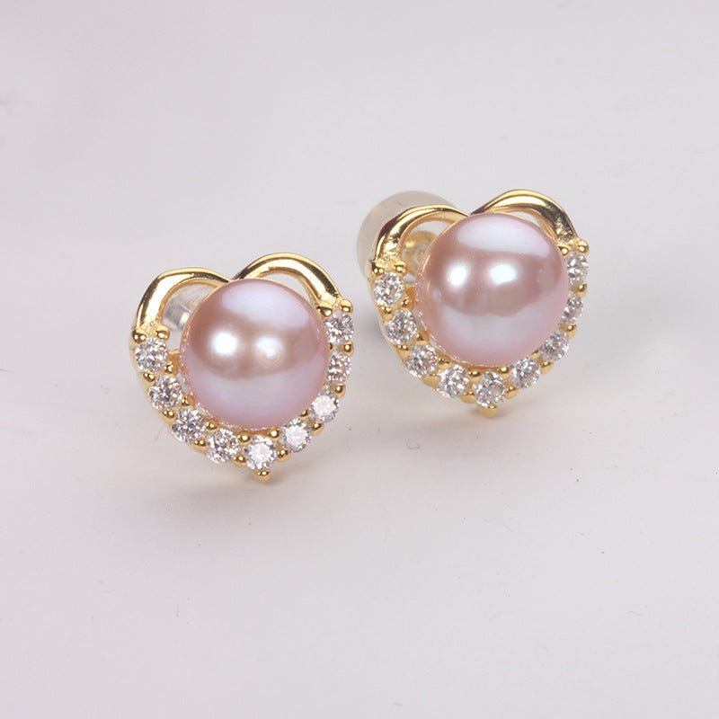 Heart Stud Earrings With Pearl Girls Jewelry
