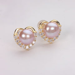 Heart Stud Earrings With Pearl Girls Jewelry