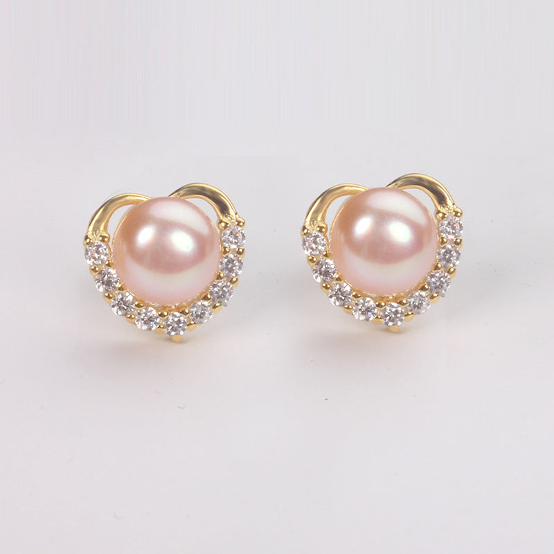 Heart Stud Earrings With Pearl Girls Jewelry