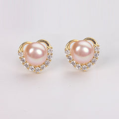 Heart Stud Earrings With Pearl Girls Jewelry