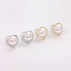 Heart Stud Earrings With Pearl Girls Jewelry