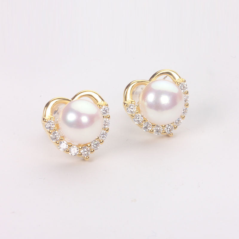 Heart Stud Earrings With Pearl Girls Jewelry