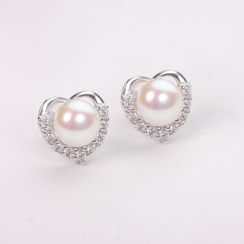 Heart Stud Earrings With Pearl Girls Jewelry