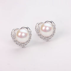 Heart Stud Earrings With Pearl Girls Jewelry