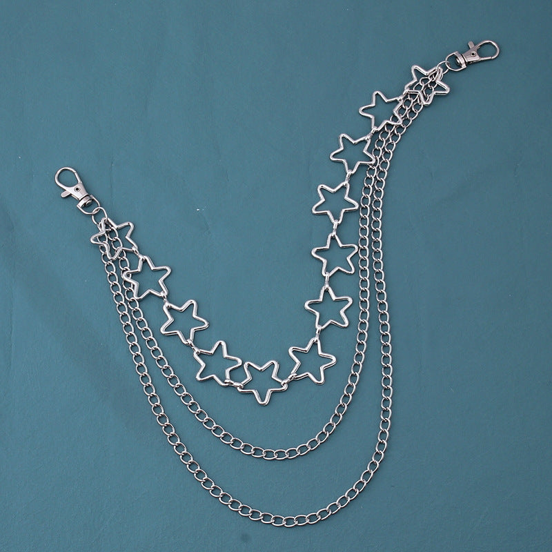 Multilayer Metal Chains Trousers Hipster Pant Jean Keychain Ring Clip