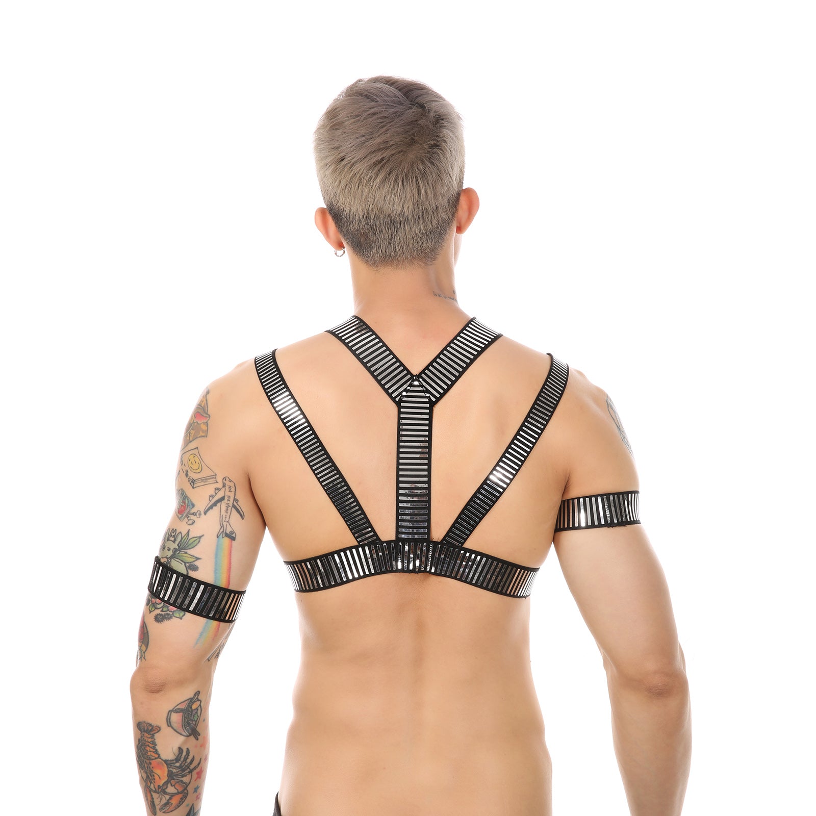 Men's Sexy Muscle Body Chest Harness Arm Bands Set for Cosplay Party Costume