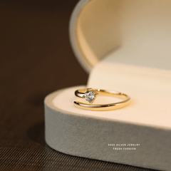 Zircon Decor Open Ring Fashionable Jewelry for Women Girls