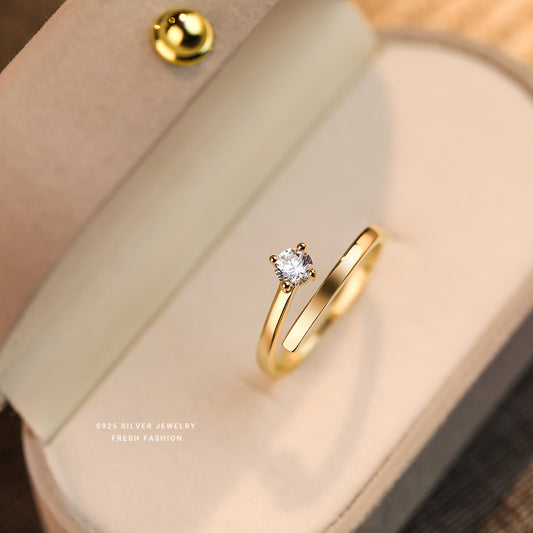 Zircon Decor Open Ring Fashionable Jewelry for Women Girls