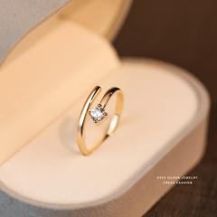 Zircon Decor Open Ring Fashionable Jewelry for Women Girls