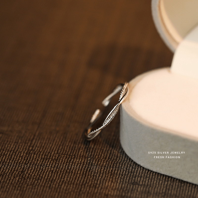 S925 Double Line Geometric Minimalist Knot Open Ring
