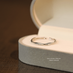 S925 Double Line Geometric Minimalist Knot Open Ring