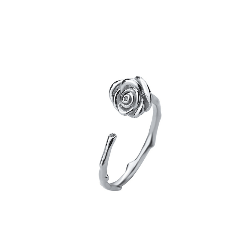 S925 Sterling Silver Thorns Rose Open Ring For Girls