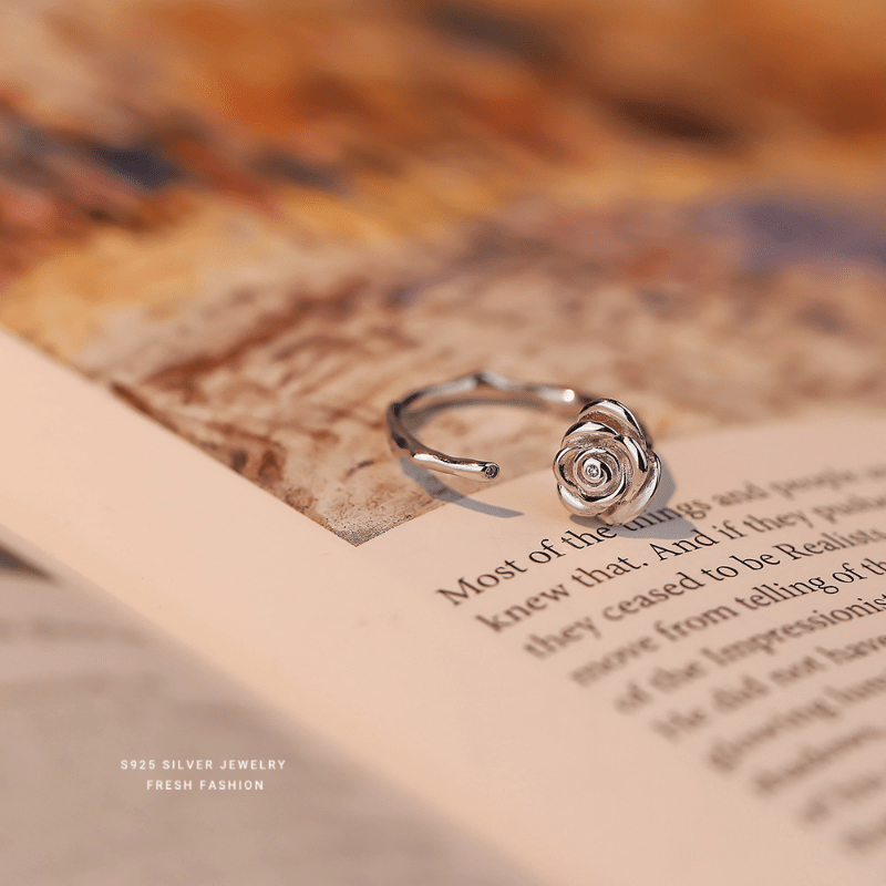 S925 Sterling Silver Thorns Rose Open Ring For Girls