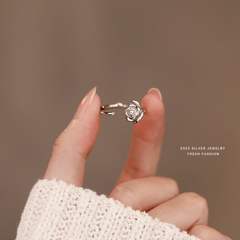 S925 Sterling Silver Thorns Rose Open Ring For Girls