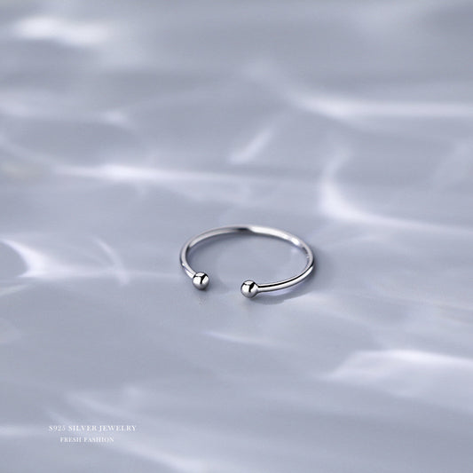 S925 Sterling Silver Open Ring Double Ball End Jewelry for Women Girls