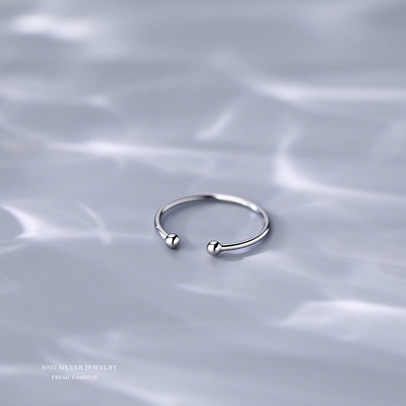 S925 Sterling Silver Open Ring Double Ball End Jewelry for Women Girls