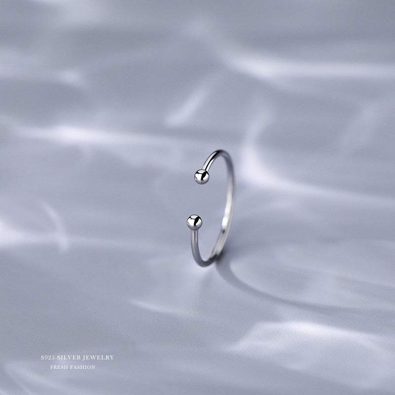 S925 Sterling Silver Open Ring Double Ball End Jewelry for Women Girls