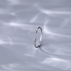 S925 Sterling Silver Open Ring Double Ball End Jewelry for Women Girls