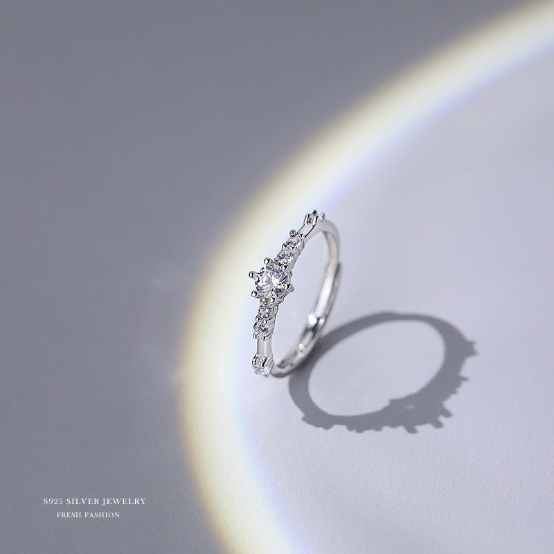 S925 Minimalist Zircon Decor Open Ring for Women