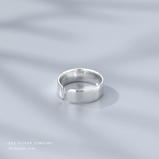 S925 Sterling Silver Glossy Cuff Ring & Jewelry Accessories for Women