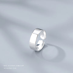 S925 Sterling Silver Glossy Cuff Ring & Jewelry Accessories for Women