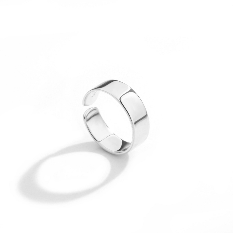 S925 Sterling Silver Glossy Cuff Ring & Jewelry Accessories for Women