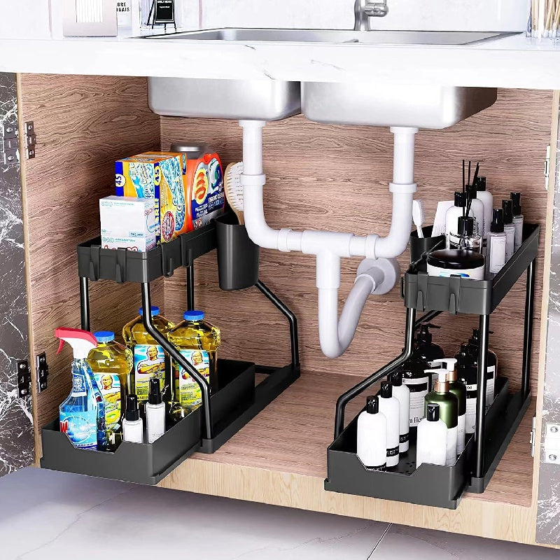 L-Shaped Sliding Under Sink Organizer 2-Tier